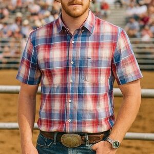 RVCA Men's Red and Blue Plaid Shirt - Size S